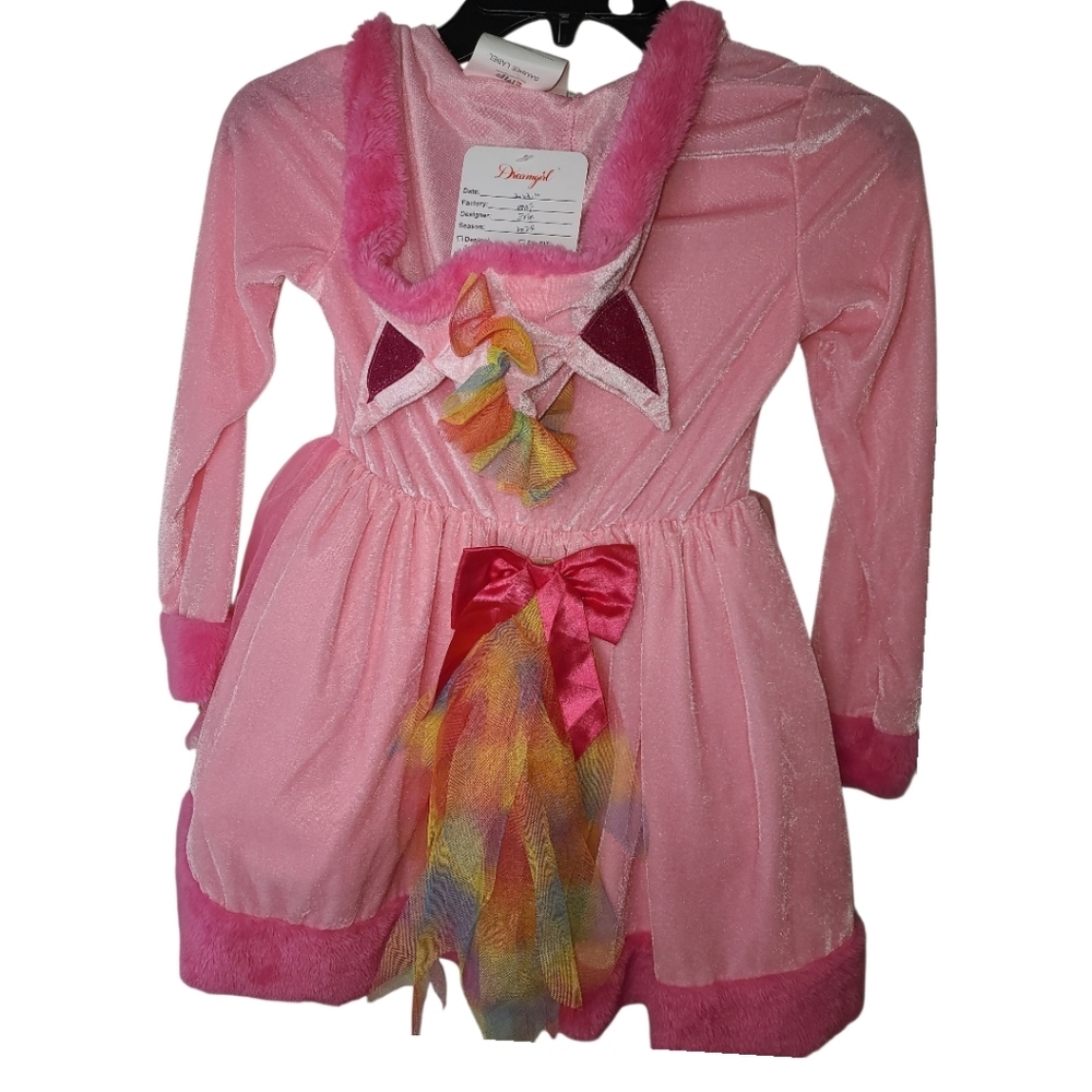 Pink Rainbow Dress up Velour Unicorn Cosplay Costume Dress  Girls Small NEW